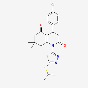 molecular formula C22H24ClN3O2S2 B4304898 4-(4-chlorophenyl)-1-[5-(isopropylthio)-1,3,4-thiadiazol-2-yl]-7,7-dimethyl-4,6,7,8-tetrahydroquinoline-2,5(1H,3H)-dione 