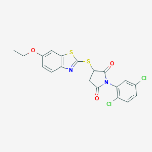 molecular formula C19H14Cl2N2O3S2 B430495 1-(2,5-Dichlorophenyl)-3-[(6-ethoxy-1,3-benzothiazol-2-yl)sulfanyl]pyrrolidine-2,5-dione CAS No. 352659-49-5