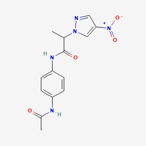 molecular formula C14H15N5O4 B4304995 N-[4-(acetylamino)phenyl]-2-(4-nitro-1H-pyrazol-1-yl)propanamide 