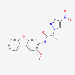 molecular formula C19H16N4O5 B4305000 N-(2-methoxydibenzo[b,d]furan-3-yl)-2-(4-nitro-1H-pyrazol-1-yl)propanamide 