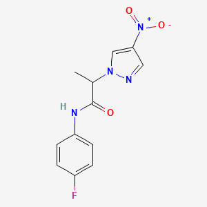 molecular formula C12H11FN4O3 B4305006 N-(4-fluorophenyl)-2-(4-nitro-1H-pyrazol-1-yl)propanamide 