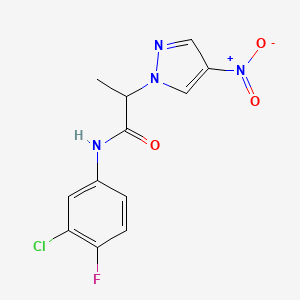 molecular formula C12H10ClFN4O3 B4305012 N-(3-chloro-4-fluorophenyl)-2-(4-nitro-1H-pyrazol-1-yl)propanamide 