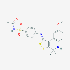 molecular formula C22H23N3O4S3 B430503 N-[(4-{[(1Z)-8-ethoxy-4,4-dimethyl-4,5-dihydro-1H-[1,2]dithiolo[3,4-c]quinolin-1-ylidene]amino}phenyl)sulfonyl]acetamide 
