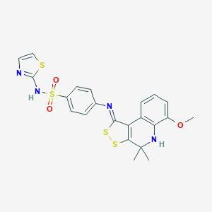 molecular formula C22H20N4O3S4 B430507 4-{[(1Z)-6-methoxy-4,4-dimethyl-4,5-dihydro-1H-[1,2]dithiolo[3,4-c]quinolin-1-ylidene]amino}-N-1,3-thiazol-2-ylbenzenesulfonamide 