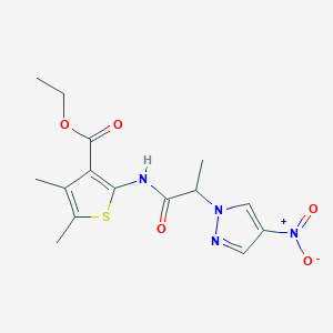 molecular formula C15H18N4O5S B4305118 ethyl 4,5-dimethyl-2-{[2-(4-nitro-1H-pyrazol-1-yl)propanoyl]amino}thiophene-3-carboxylate 