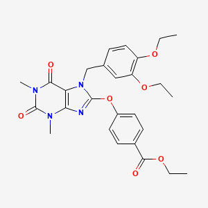 molecular formula C27H30N4O7 B4305189 ethyl 4-{[7-(3,4-diethoxybenzyl)-1,3-dimethyl-2,6-dioxo-2,3,6,7-tetrahydro-1H-purin-8-yl]oxy}benzoate 