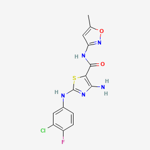 molecular formula C14H11ClFN5O2S B4305200 4-amino-2-[(3-chloro-4-fluorophenyl)amino]-N-(5-methylisoxazol-3-yl)-1,3-thiazole-5-carboxamide 