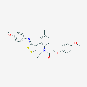 molecular formula C29H28N2O4S2 B430521 2-(4-Methoxyphenoxy)-1-[1-(4-methoxyphenyl)imino-4,4,8-trimethyldithiolo[3,4-c]quinolin-5-yl]ethanone CAS No. 352659-59-7