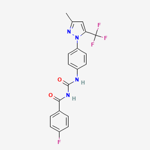 molecular formula C19H14F4N4O2 B4305217 4-fluoro-N-[({4-[3-methyl-5-(trifluoromethyl)-1H-pyrazol-1-yl]phenyl}amino)carbonyl]benzamide 