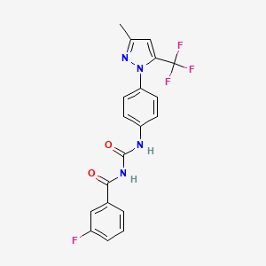 molecular formula C19H14F4N4O2 B4305218 3-fluoro-N-[({4-[3-methyl-5-(trifluoromethyl)-1H-pyrazol-1-yl]phenyl}amino)carbonyl]benzamide 