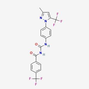 molecular formula C20H14F6N4O2 B4305226 N-[({4-[3-methyl-5-(trifluoromethyl)-1H-pyrazol-1-yl]phenyl}amino)carbonyl]-4-(trifluoromethyl)benzamide 