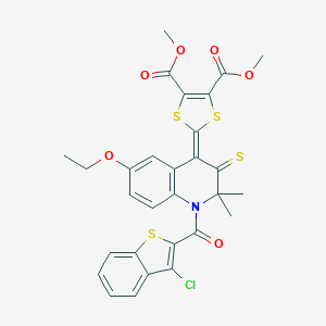 molecular formula C29H24ClNO6S4 B430523 dimethyl 2-(1-[(3-chloro-1-benzothien-2-yl)carbonyl]-6-ethoxy-2,2-dimethyl-3-thioxo-2,3-dihydro-4(1H)-quinolinylidene)-1,3-dithiole-4,5-dicarboxylate 