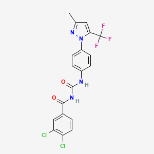 molecular formula C19H13Cl2F3N4O2 B4305233 3,4-dichloro-N-[({4-[3-methyl-5-(trifluoromethyl)-1H-pyrazol-1-yl]phenyl}amino)carbonyl]benzamide 
