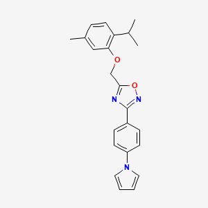 molecular formula C23H23N3O2 B4305236 5-[(2-isopropyl-5-methylphenoxy)methyl]-3-[4-(1H-pyrrol-1-yl)phenyl]-1,2,4-oxadiazole 