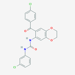 molecular formula C22H16Cl2N2O4 B4305250 N-[7-(4-chlorobenzoyl)-2,3-dihydro-1,4-benzodioxin-6-yl]-N'-(3-chlorophenyl)urea 