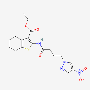 molecular formula C18H22N4O5S B4305254 ethyl 2-{[4-(4-nitro-1H-pyrazol-1-yl)butanoyl]amino}-4,5,6,7-tetrahydro-1-benzothiophene-3-carboxylate 