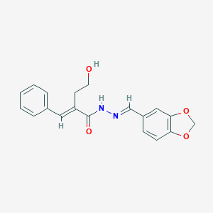 molecular formula C19H18N2O4 B430529 N'-(1,3-benzodioxol-5-ylmethylene)-2-(2-hydroxyethyl)-3-phenylacrylohydrazide 