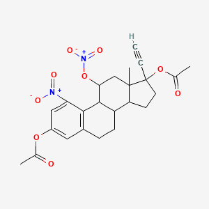molecular formula C24H26N2O9 B4305299 17-ethynyl-1-nitro-11-(nitrooxy)estra-1,3,5(10)-triene-3,17-diyl diacetate 