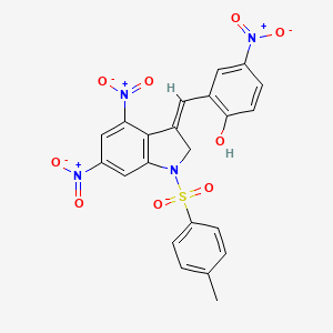 molecular formula C22H16N4O9S B4305329 2-({1-[(4-methylphenyl)sulfonyl]-4,6-dinitro-1,2-dihydro-3H-indol-3-ylidene}methyl)-4-nitrophenol 