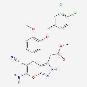 molecular formula C24H20Cl2N4O5 B4305332 methyl (6-amino-5-cyano-4-{3-[(3,4-dichlorobenzyl)oxy]-4-methoxyphenyl}-2,4-dihydropyrano[2,3-c]pyrazol-3-yl)acetate 