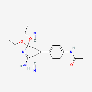 molecular formula C19H21N5O3 B4305365 N-[4-(2-amino-1,5-dicyano-4,4-diethoxy-3-azabicyclo[3.1.0]hex-2-en-6-yl)phenyl]acetamide 