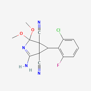 molecular formula C15H12ClFN4O2 B4305369 2-amino-6-(2-chloro-6-fluorophenyl)-4,4-dimethoxy-3-azabicyclo[3.1.0]hex-2-ene-1,5-dicarbonitrile 