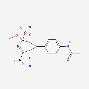 molecular formula C17H17N5O3 B4305375 N-[4-(2-amino-1,5-dicyano-4,4-dimethoxy-3-azabicyclo[3.1.0]hex-2-en-6-yl)phenyl]acetamide 