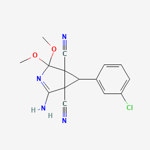 molecular formula C15H13ClN4O2 B4305386 2-amino-6-(3-chlorophenyl)-4,4-dimethoxy-3-azabicyclo[3.1.0]hex-2-ene-1,5-dicarbonitrile 