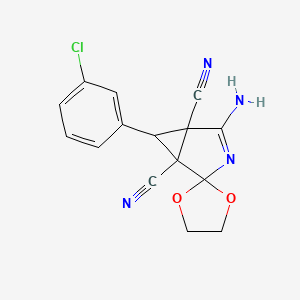 molecular formula C15H11ClN4O2 B4305389 4-amino-6-(3-chlorophenyl)spiro[3-azabicyclo[3.1.0]hex-3-ene-2,2'-[1,3]dioxolane]-1,5-dicarbonitrile 