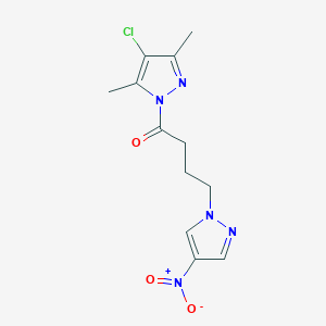 molecular formula C12H14ClN5O3 B4305392 4-chloro-3,5-dimethyl-1-[4-(4-nitro-1H-pyrazol-1-yl)butanoyl]-1H-pyrazole 