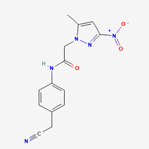 molecular formula C14H13N5O3 B4305400 N-[4-(cyanomethyl)phenyl]-2-(5-methyl-3-nitro-1H-pyrazol-1-yl)acetamide 