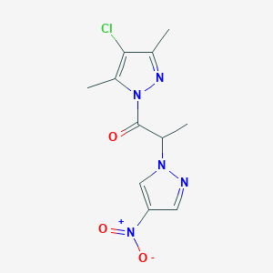 molecular formula C11H12ClN5O3 B4305410 4-chloro-3,5-dimethyl-1-[2-(4-nitro-1H-pyrazol-1-yl)propanoyl]-1H-pyrazole 