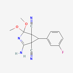molecular formula C15H13FN4O2 B4305432 2-amino-6-(3-fluorophenyl)-4,4-dimethoxy-3-azabicyclo[3.1.0]hex-2-ene-1,5-dicarbonitrile 