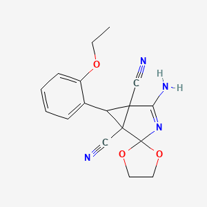 molecular formula C17H16N4O3 B4305436 4-amino-6-(2-ethoxyphenyl)spiro[3-azabicyclo[3.1.0]hex-3-ene-2,2'-[1,3]dioxolane]-1,5-dicarbonitrile 
