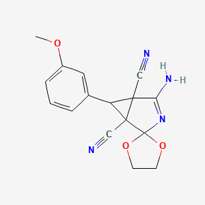 molecular formula C16H14N4O3 B4305439 4-amino-6-(3-methoxyphenyl)spiro[3-azabicyclo[3.1.0]hex-3-ene-2,2'-[1,3]dioxolane]-1,5-dicarbonitrile 