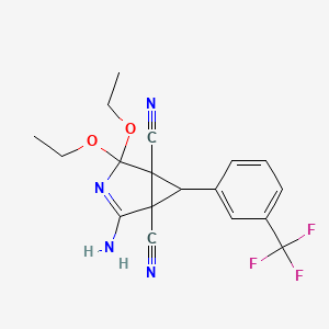 molecular formula C18H17F3N4O2 B4305443 2-amino-4,4-diethoxy-6-[3-(trifluoromethyl)phenyl]-3-azabicyclo[3.1.0]hex-2-ene-1,5-dicarbonitrile 