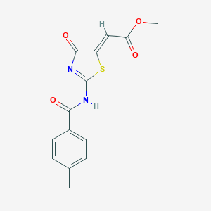 molecular formula C14H12N2O4S B430546 methyl (2Z)-[2-{[(4-methylphenyl)carbonyl]amino}-4-oxo-1,3-thiazol-5(4H)-ylidene]ethanoate CAS No. 333326-02-6