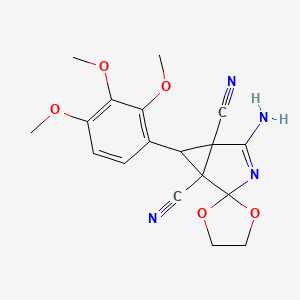 molecular formula C18H18N4O5 B4305461 4-amino-6-(2,3,4-trimethoxyphenyl)spiro[3-azabicyclo[3.1.0]hex-3-ene-2,2'-[1,3]dioxolane]-1,5-dicarbonitrile 