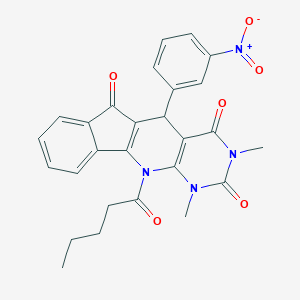 molecular formula C27H24N4O6 B430547 1,3-dimethyl-5-(3-nitrophenyl)-11-pentanoyl-5,11-dihydro-1H-indeno[2',1':5,6]pyrido[2,3-d]pyrimidine-2,4,6(3H)-trione CAS No. 372498-14-1