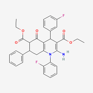 diethyl 2-amino-1-(2-fluorophenyl)-4-(3-fluorophenyl)-5-oxo-7-phenyl-1,4,5,6,7,8-hexahydroquinoline-3,6-dicarboxylate