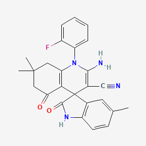 2'-amino-1'-(2-fluorophenyl)-5,7',7'-trimethyl-2,5'-dioxo-1,2,5',6',7',8'-hexahydro-1'H-spiro[indole-3,4'-quinoline]-3'-carbonitrile