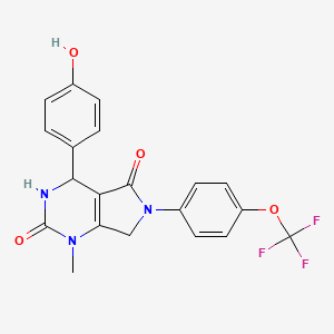 molecular formula C20H16F3N3O4 B4305545 4-(4-hydroxyphenyl)-1-methyl-6-[4-(trifluoromethoxy)phenyl]-3,4,6,7-tetrahydro-1H-pyrrolo[3,4-d]pyrimidine-2,5-dione 