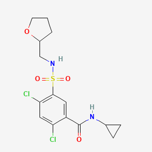 molecular formula C15H18Cl2N2O4S B4305568 2,4-dichloro-N-cyclopropyl-5-{[(tetrahydrofuran-2-ylmethyl)amino]sulfonyl}benzamide 