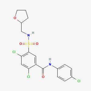 molecular formula C18H17Cl3N2O4S B4305573 2,4-dichloro-N-(4-chlorophenyl)-5-{[(tetrahydrofuran-2-ylmethyl)amino]sulfonyl}benzamide 
