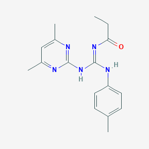 molecular formula C17H21N5O B430559 N-[[(4,6-dimethylpyrimidin-2-yl)amino]-(4-methylanilino)methylidene]propanamide 
