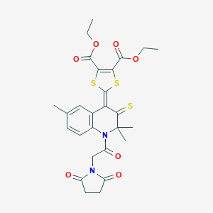 molecular formula C27H28N2O7S3 B430561 diethyl 2-(1-[(2,5-dioxo-1-pyrrolidinyl)acetyl]-2,2,6-trimethyl-3-thioxo-2,3-dihydro-4(1H)-quinolinylidene)-1,3-dithiole-4,5-dicarboxylate 