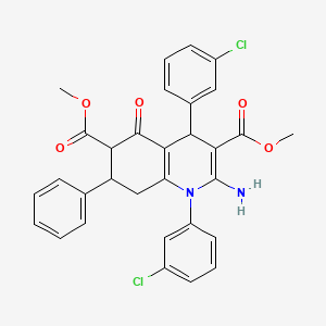 molecular formula C31H26Cl2N2O5 B4305636 dimethyl 2-amino-1,4-bis(3-chlorophenyl)-5-oxo-7-phenyl-1,4,5,6,7,8-hexahydroquinoline-3,6-dicarboxylate 