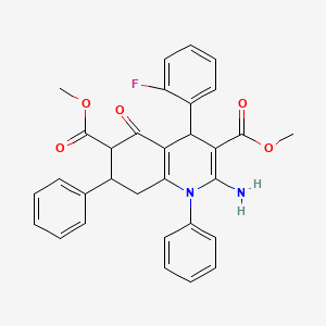 dimethyl 2-amino-4-(2-fluorophenyl)-5-oxo-1,7-diphenyl-1,4,5,6,7,8-hexahydroquinoline-3,6-dicarboxylate