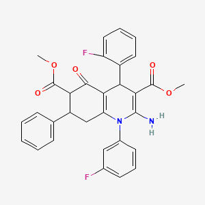 dimethyl 2-amino-4-(2-fluorophenyl)-1-(3-fluorophenyl)-5-oxo-7-phenyl-1,4,5,6,7,8-hexahydroquinoline-3,6-dicarboxylate