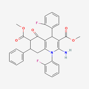 dimethyl 2-amino-1,4-bis(2-fluorophenyl)-5-oxo-7-phenyl-1,4,5,6,7,8-hexahydroquinoline-3,6-dicarboxylate